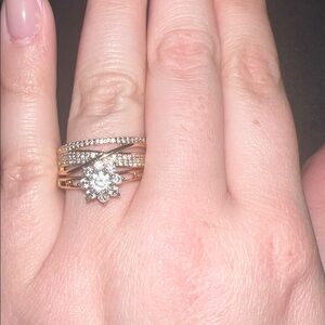 Elegant Rose gold  and Silver Women's Ring Set